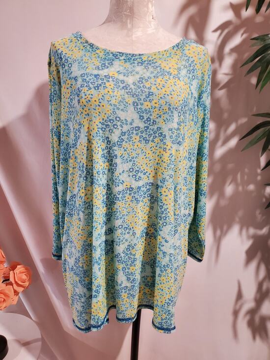 LOGO by Lori Goldstein Tops - Logo Layers Floral Lightweight Mesh Long Sleeve Top Size 2X Summer Casual Blue